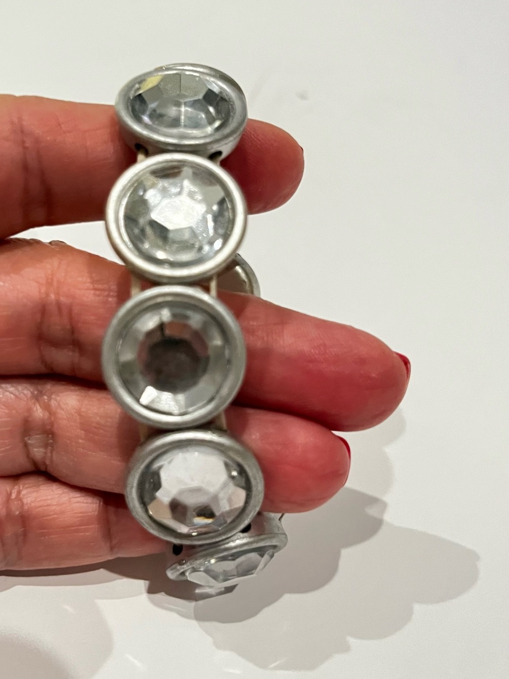 Crystal Disc Stretch Bracelet - Clear Crystal on Silver set $12 - Picture 3 of 6